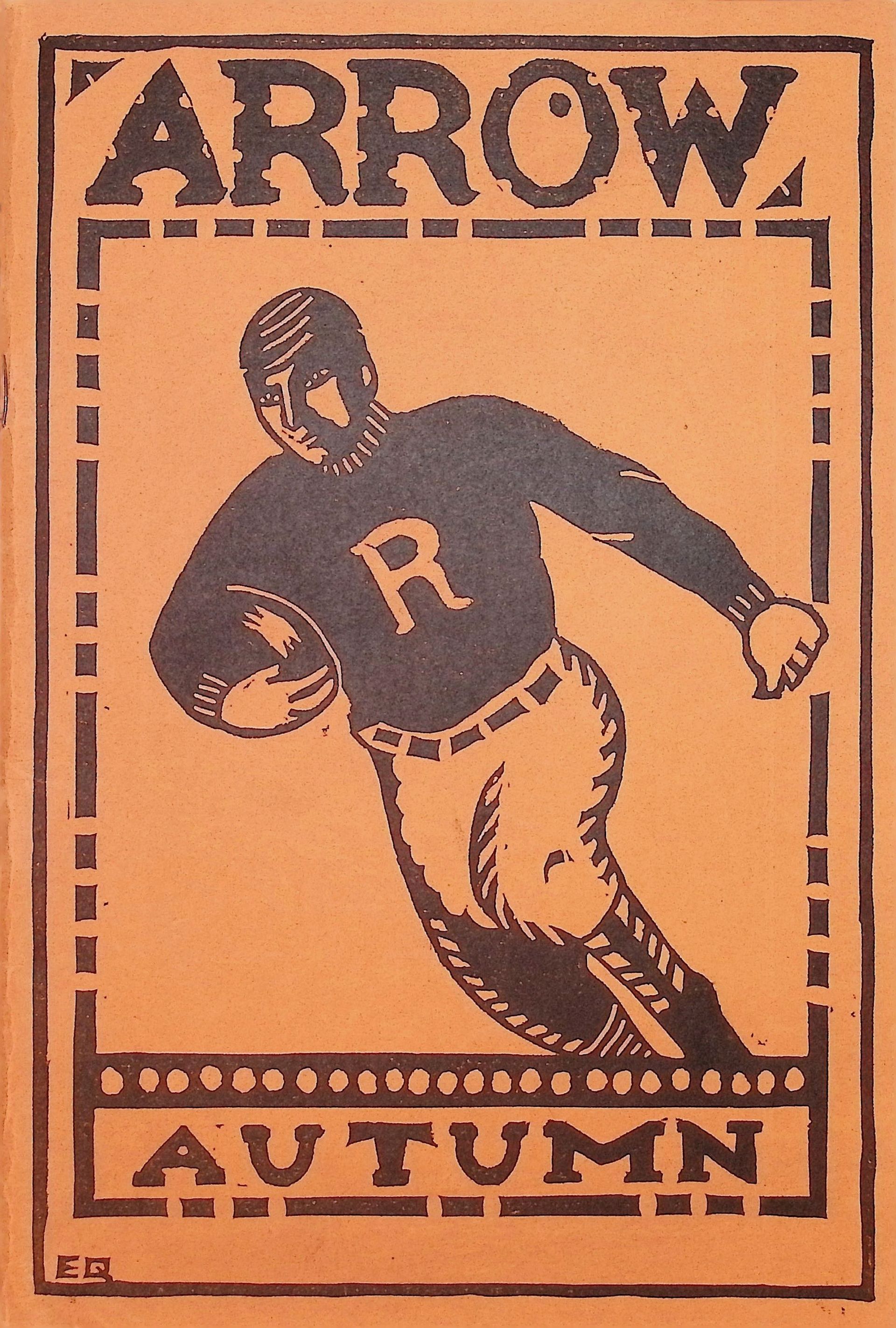 A poster for arrow autumn shows a man running with a ball