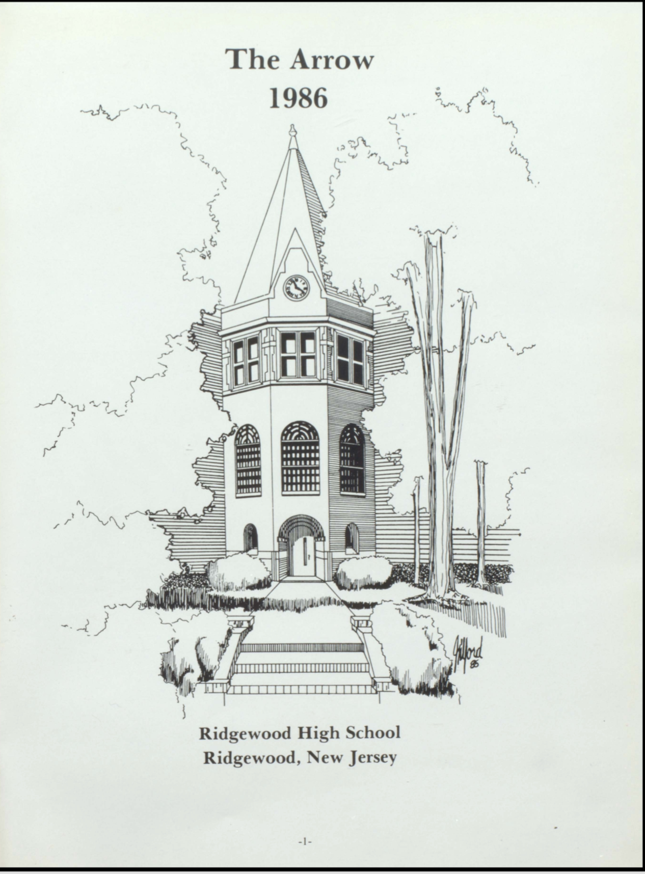 A black and white drawing of the arrow high school in new jersey