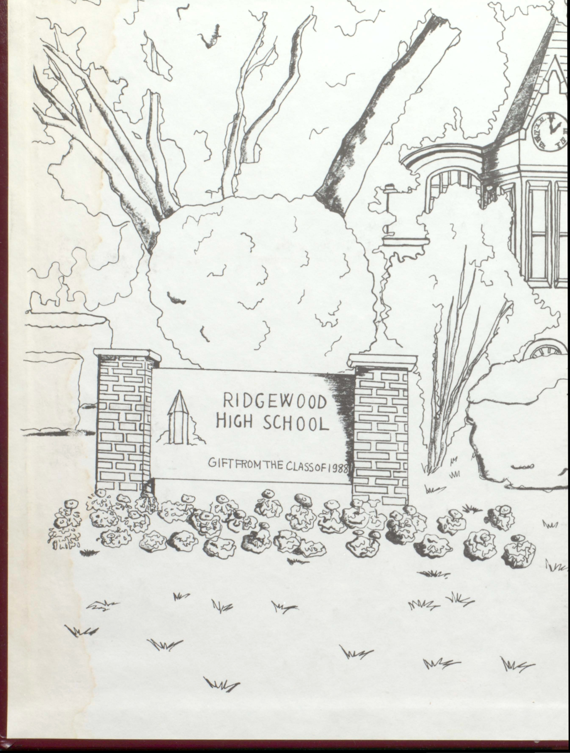 A black and white drawing of a sign for a high school