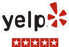 A yelp logo with four stars on it