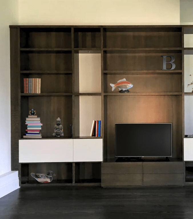 custom walnut bookcase and entertainment center
