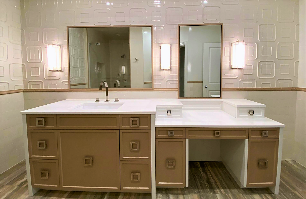 custom combination bathroom vanity and make-up and hair station