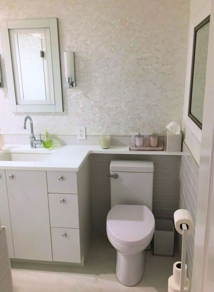 bathroom with custom vanity and tile install