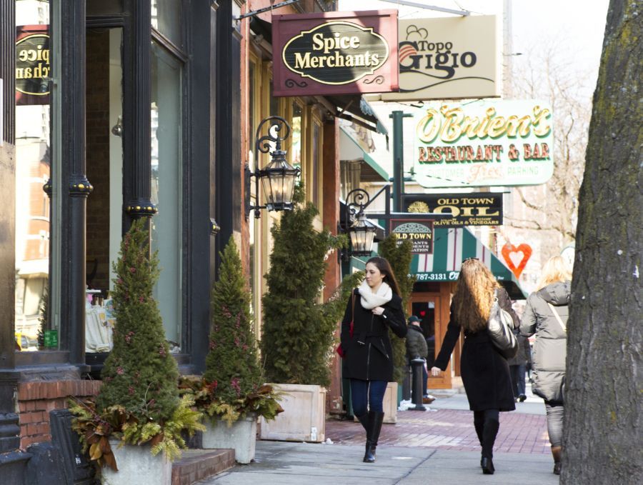 People walking downtown