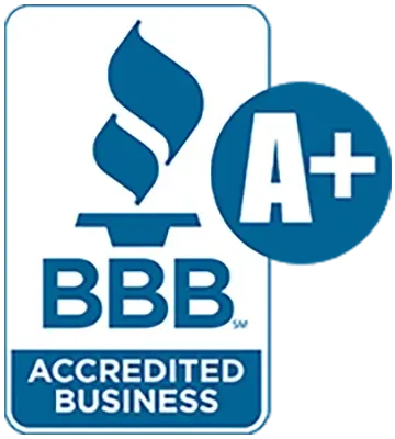 A bbb accredited business logo that is blue