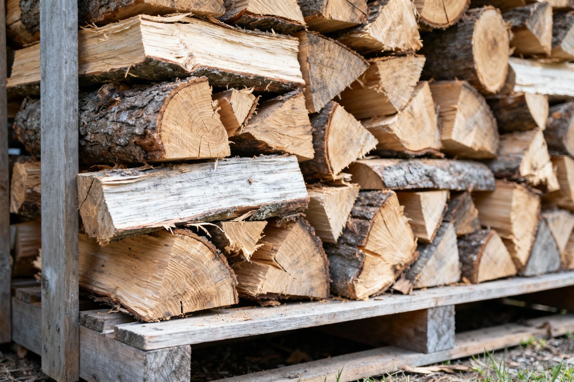 Seasoned hardwood firewood stacked and ready for delivery in Maryland.