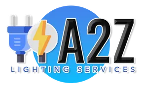 A logo for A2Z Lighting Services with a light bulb and lightning bolt