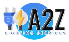 A logo for A2Z Lighting Services with a light bulb and lightning bolt