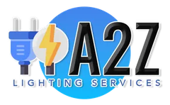 A logo for A2Z Lighting Services with a light bulb and lightning bolt