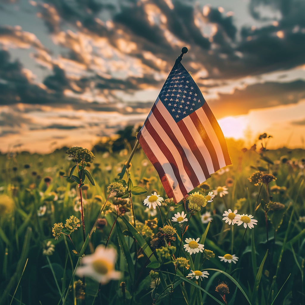 flag in field reflecting memorial day