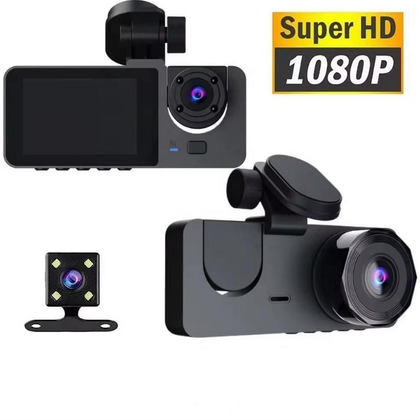 Kit de cámara de salpicadero con cámara frontal, trasera y pantalla, etiquetado como 