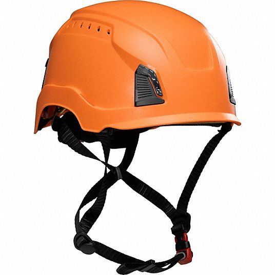 White hard hat with black chin strap; USDA certified biobased product logo.