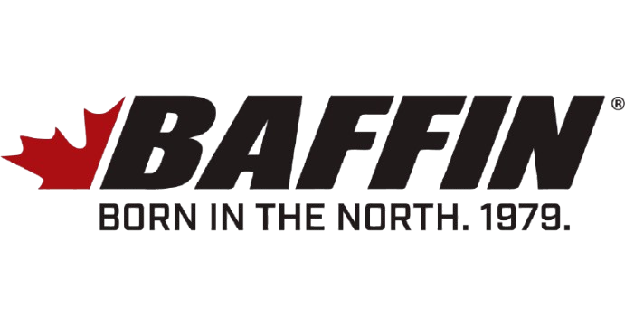 Baffin logo with red maple leaf, black text: 