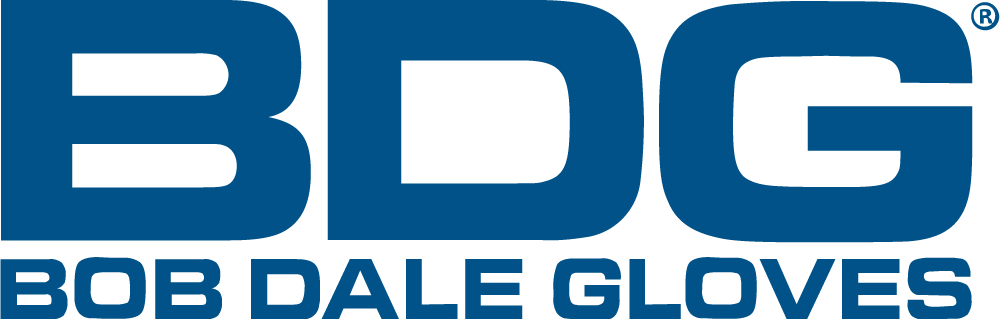 Logo for Bob Dale Gloves, blue text on white background.