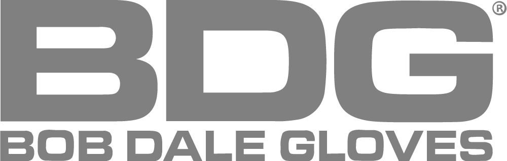 Logo for Bob Dale Gloves, blue text on white background.