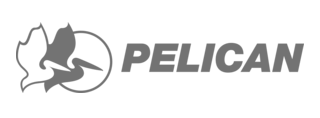Pelican brand logo: pelican bird silhouette within a circle, beside the word