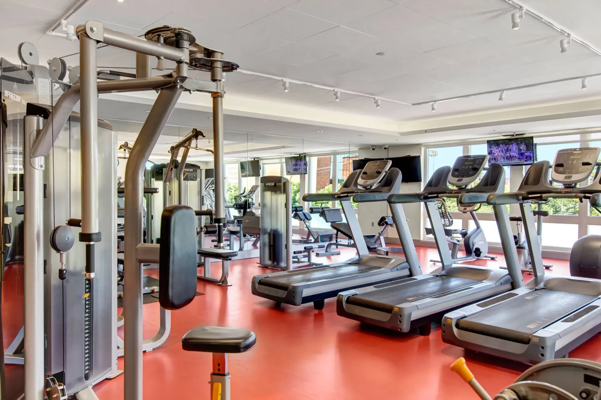 Fitness center at 7west in Minneapolis, MN.