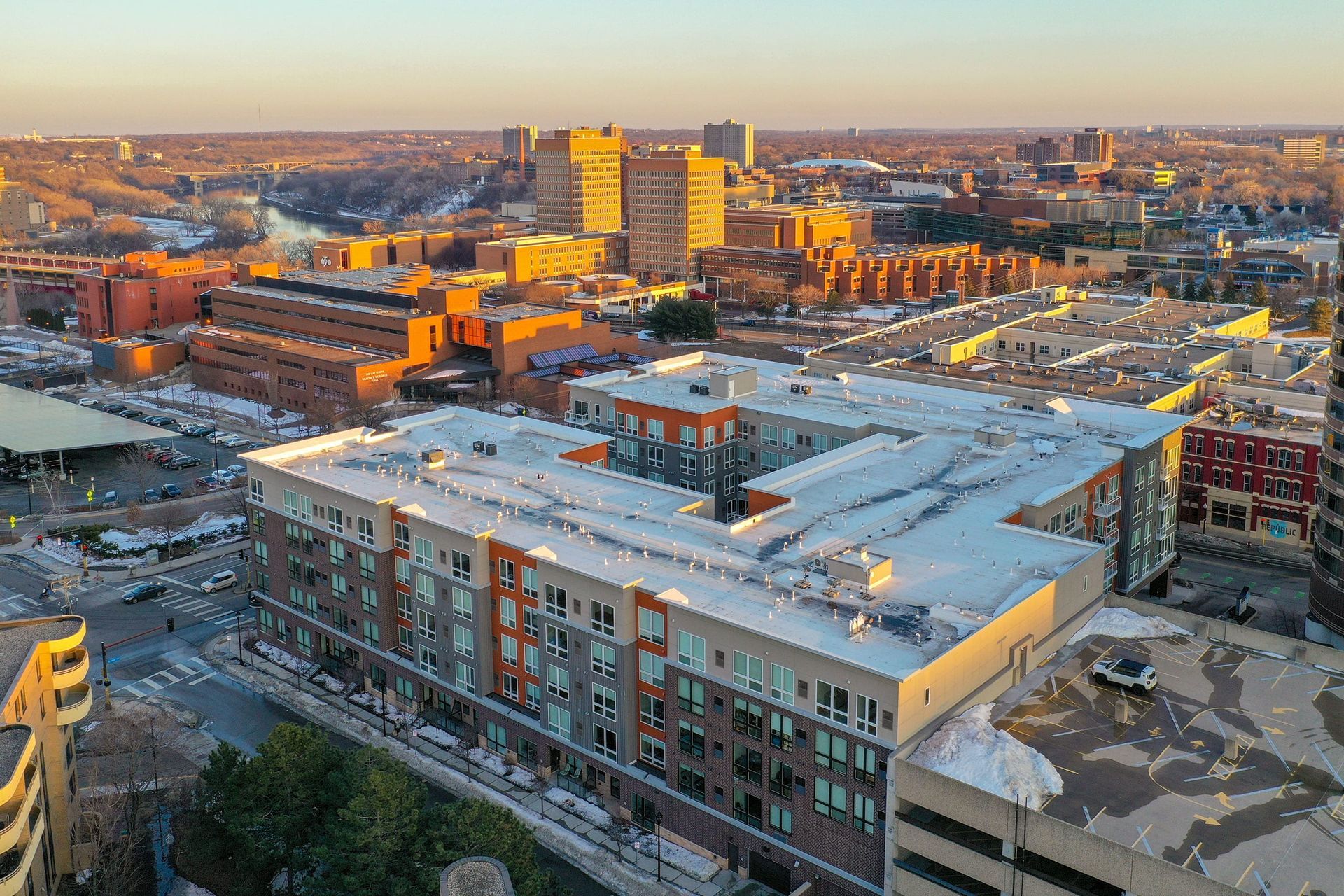 Aerial shot at 7west in Minneapolis, MN.