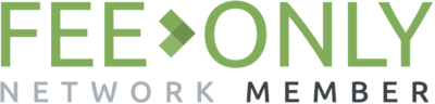 A green and white logo for fee only network member