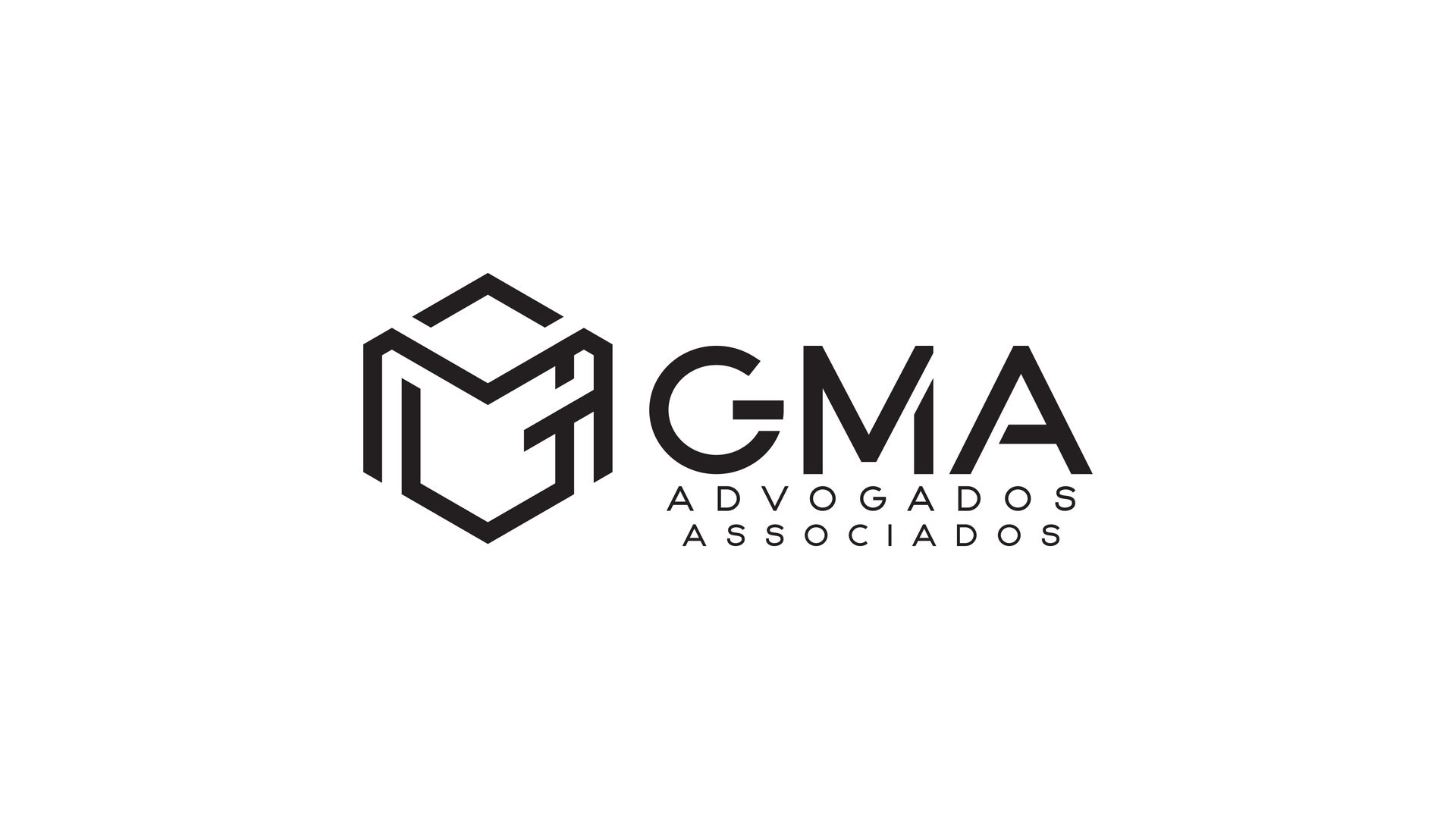 The logo for gma advogados associados is black and white.