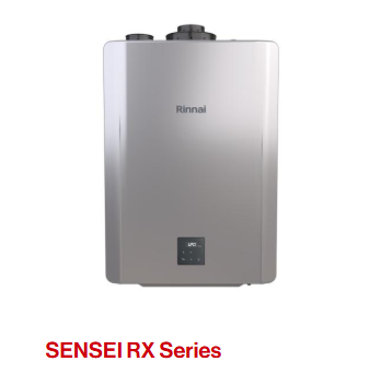 Three white water heaters are sitting next to each other on a blue background.