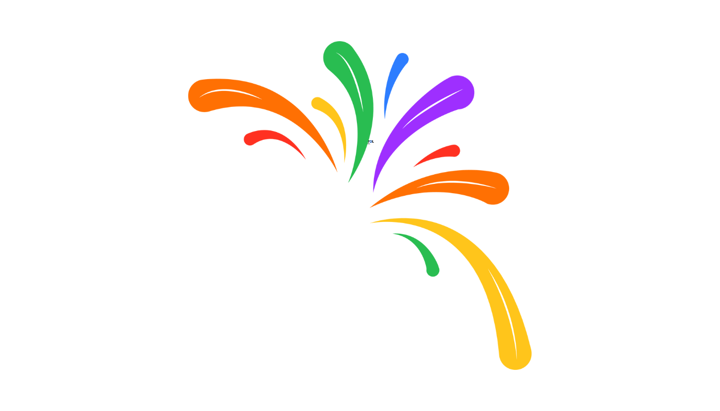 A rainbow colored fireworks display on a white background.