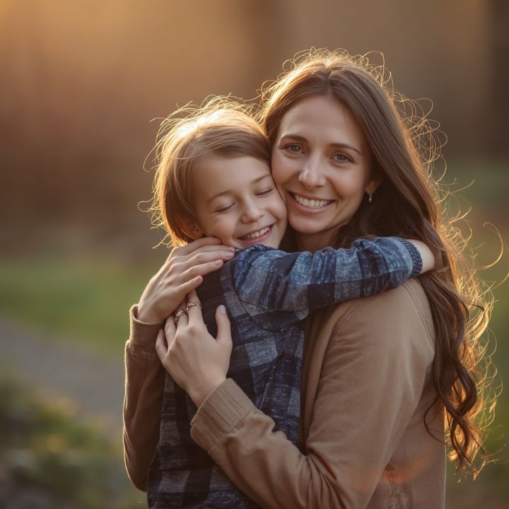 Mother and child embracing after a successful child custody investigation, symbolizing safety and happiness