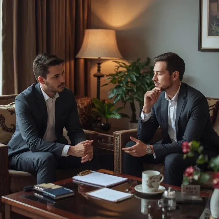 Private investigator consulting with a client in a warm office, highlighting the importance of perso