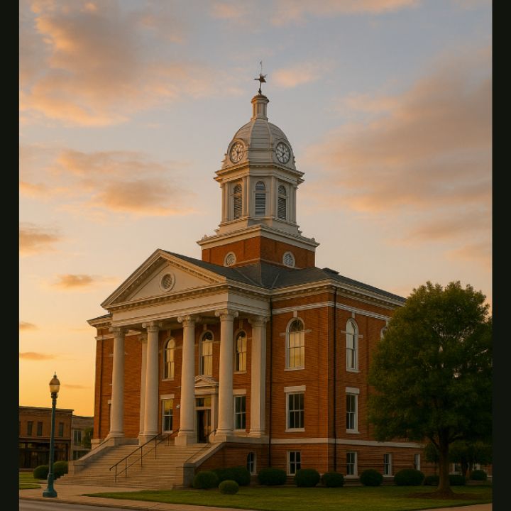Brick courthouse with clock tower at sunset, Private Investigator Lebanon TN