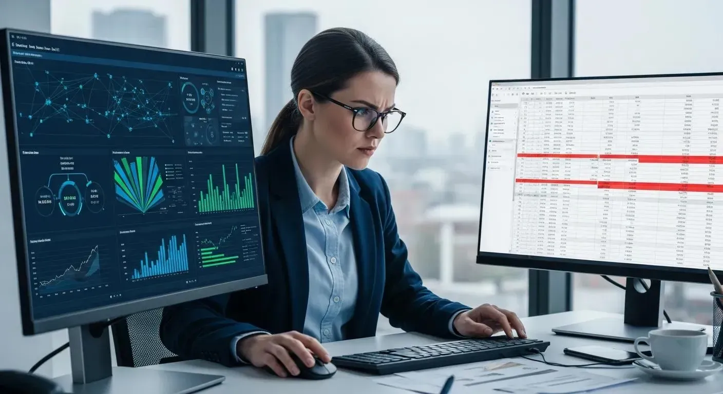 Corporate investigator using data analysis software to detect fraud