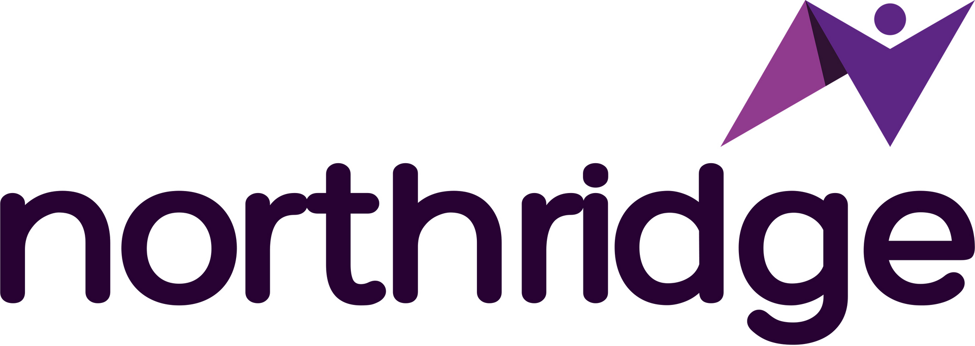 Northridge logo with purple text and a geometric figure of a person raising their arms.