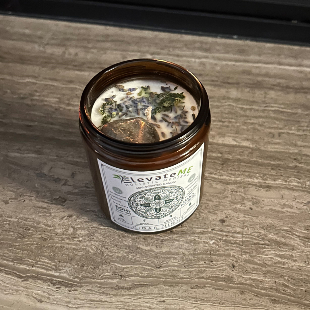 A jar of elevate me soap on a white background.