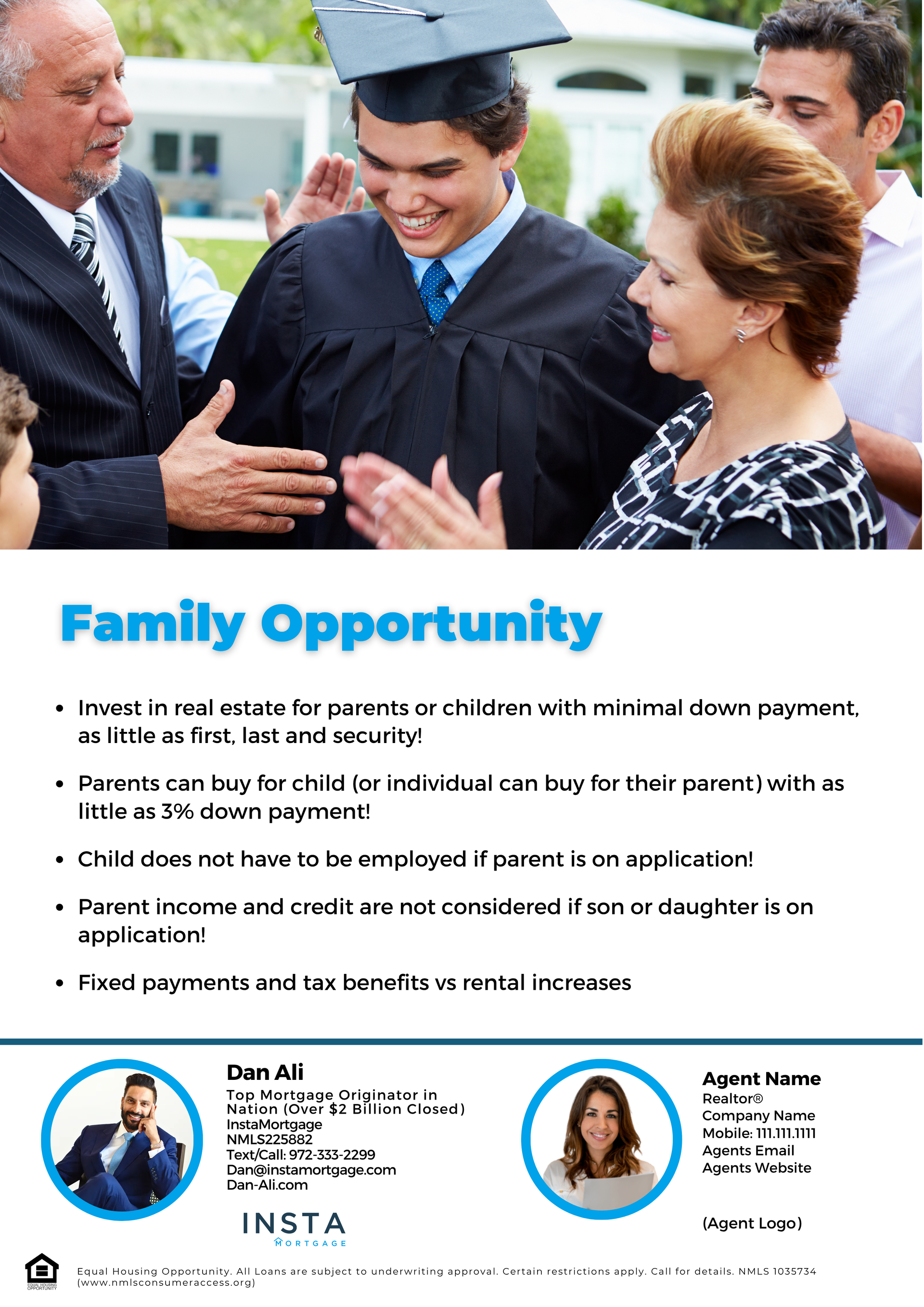 A man in a graduation cap and gown is being congratulated by his family.