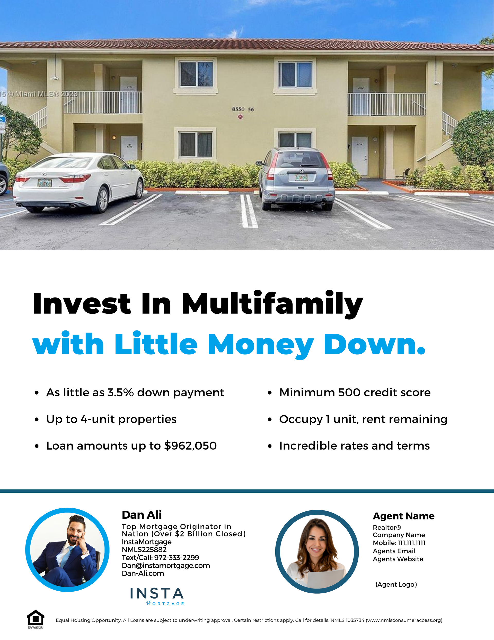 A flyer that says `` invest in multifamily with little money down ''
