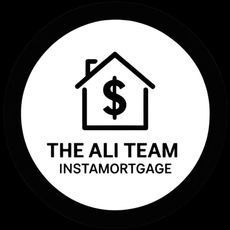 Black and white logo: House with dollar sign inside, text "THE ALI TEAM INSTAMORTGAGE."