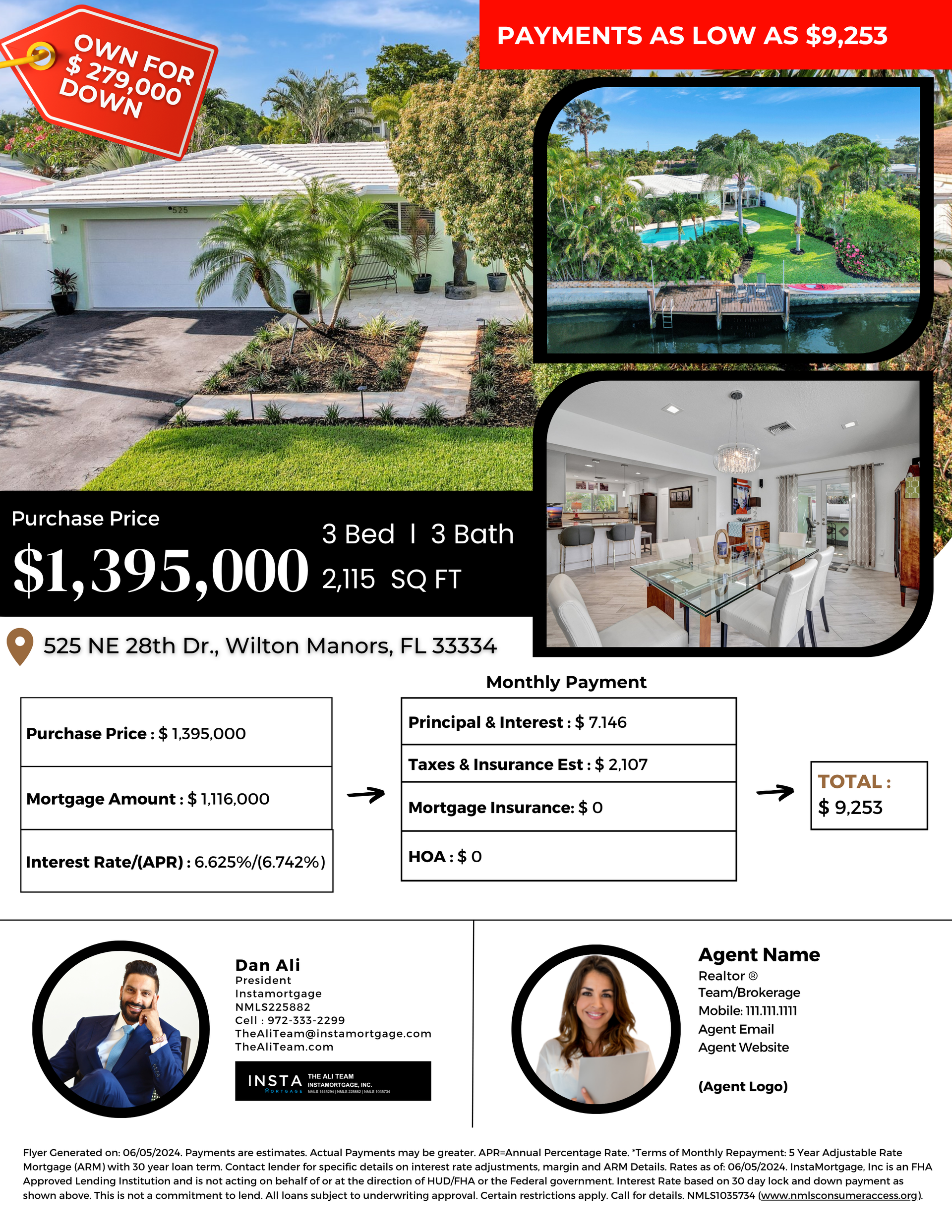 A real estate flyer with a picture of a house for sale.