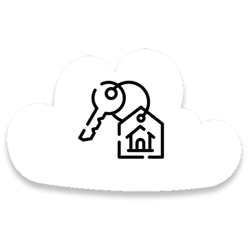 Keys with a house-shaped tag inside a cloud.