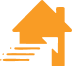 Orange house with an upward-pointing arrow and steps.