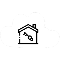 House with a key inside, overlayed by a cloud.