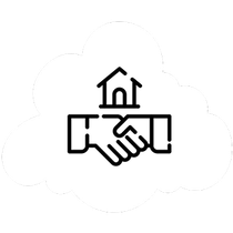 Hands shaking with a house above them, within a cloud outline.