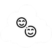 Two smiling faces in a cloud shape, representing positive feelings.