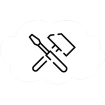 Screwdriver and hammer crossed, inside a cloud, symbolizing service or tools in the cloud.