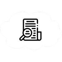 Document with magnifying glass in a cloud.