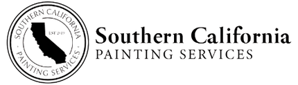 The logo for southern california painting services is black and white.