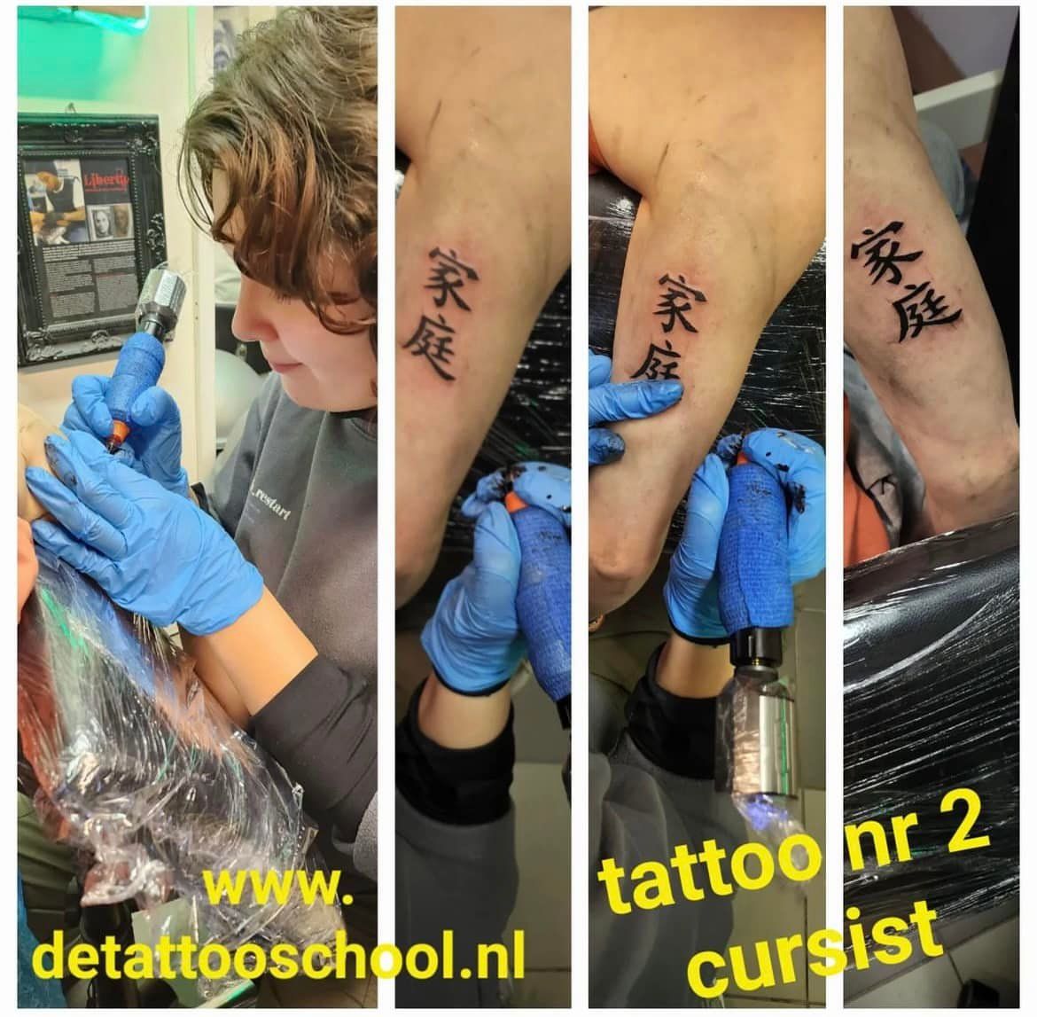 Tatoeëerder werkt aan de arm van een klant, met 