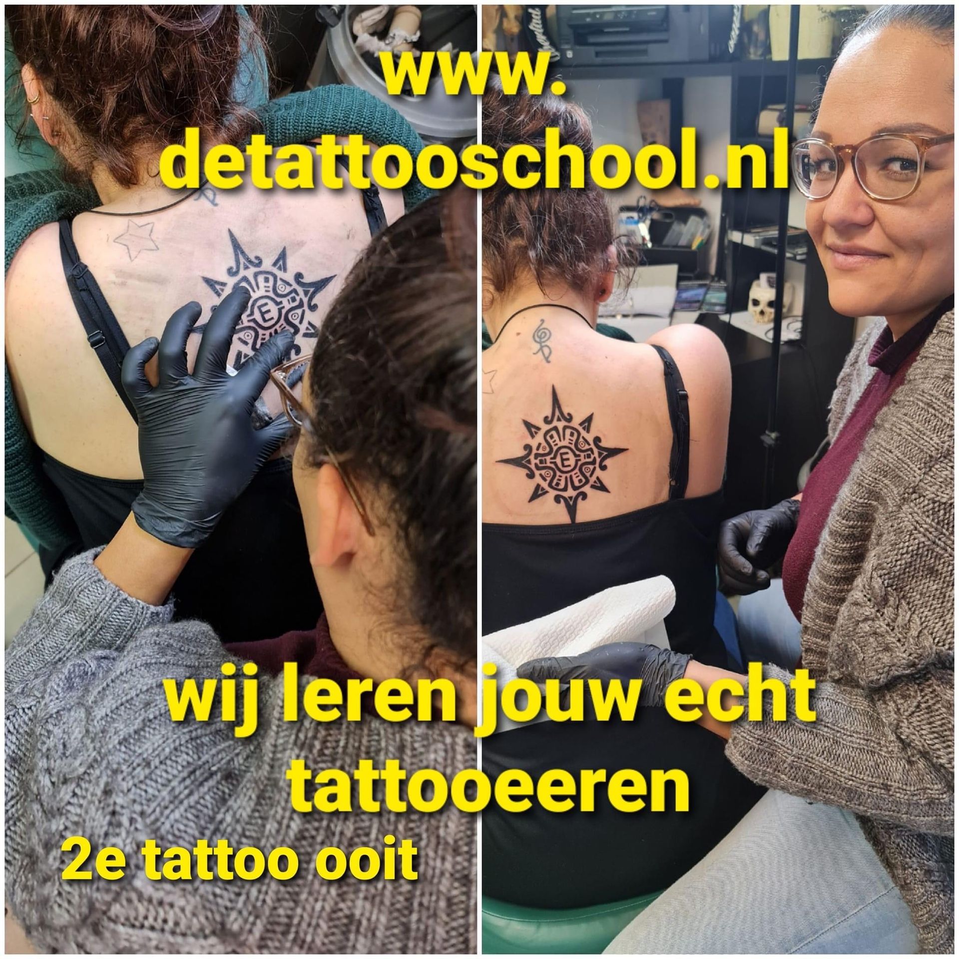 Two women; one is getting a tattoo. Text reads 