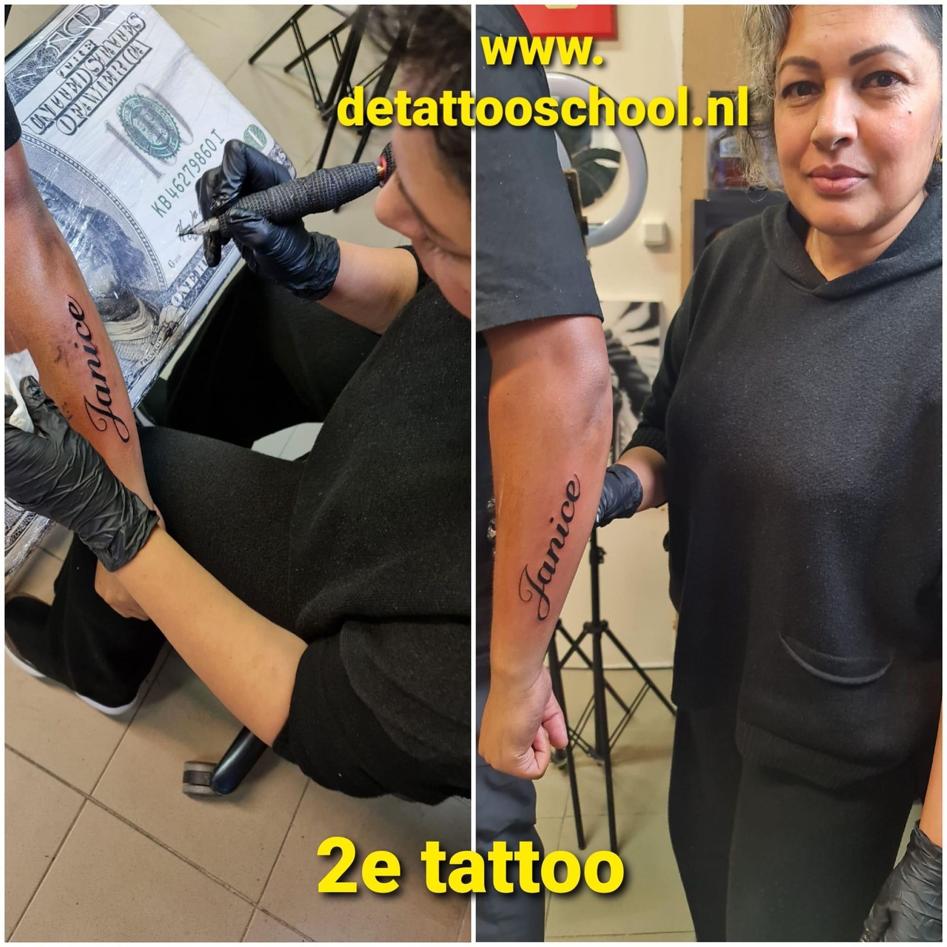 Iemand tatoeëert het woord 