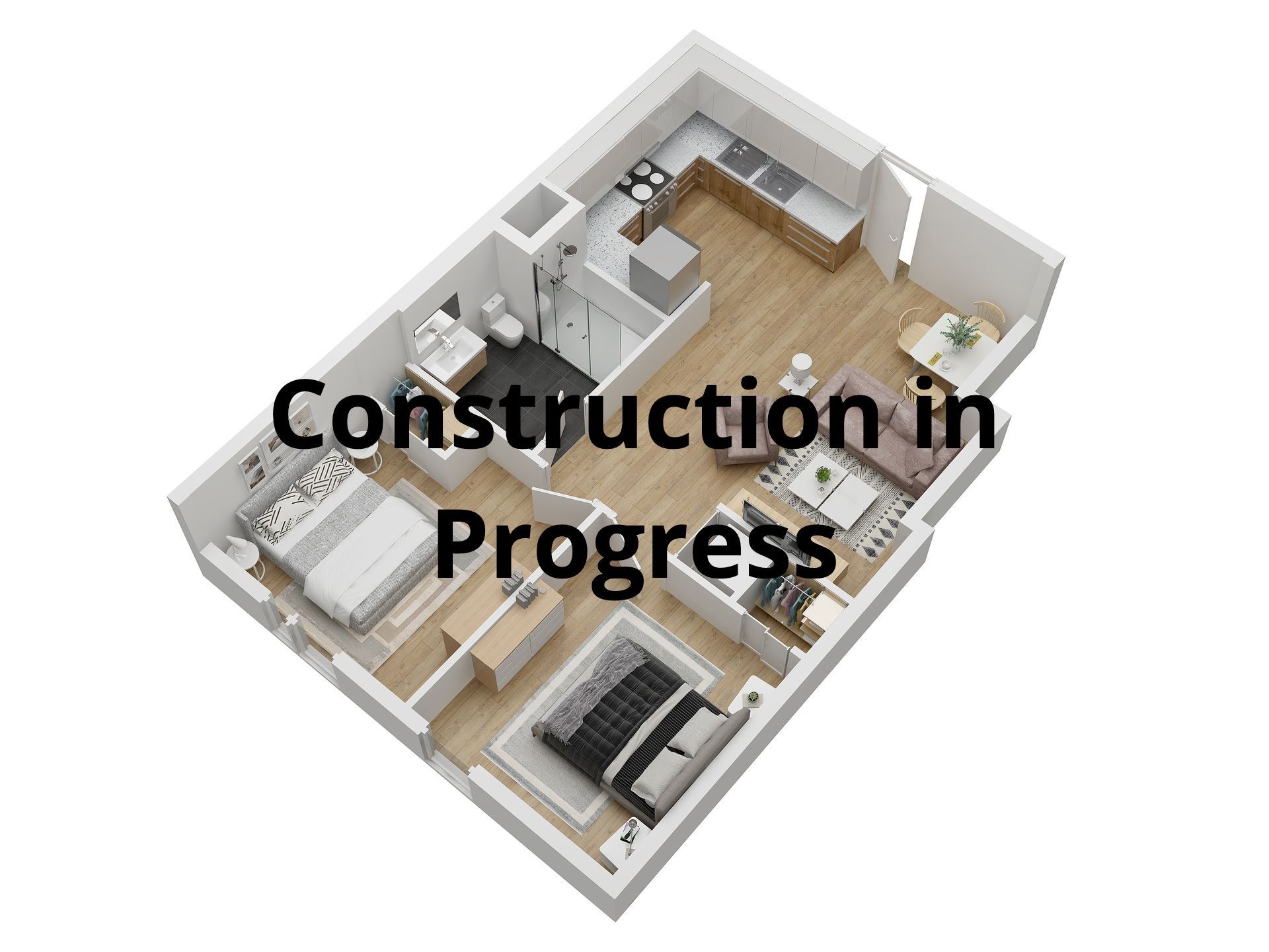 A 3d floor plan of a house under construction.