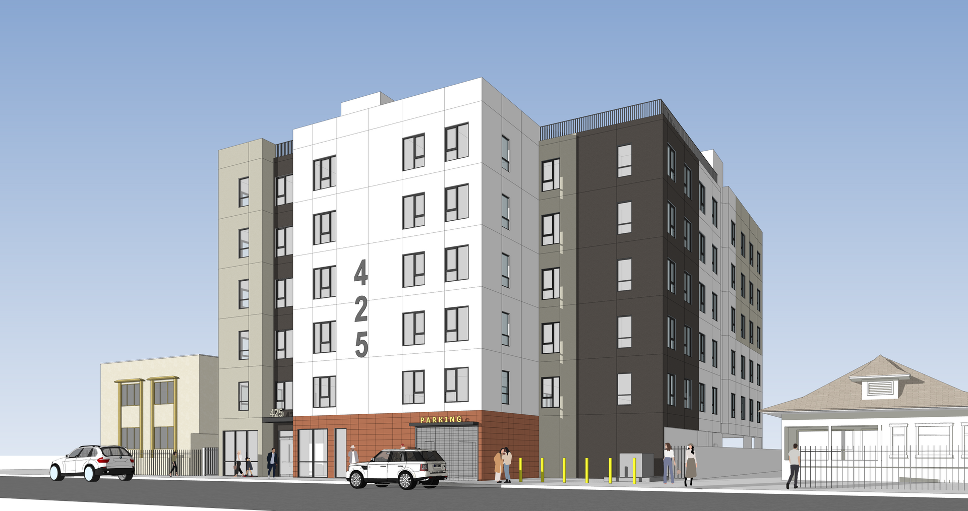 This image showing a beautiful double story house in off white colour