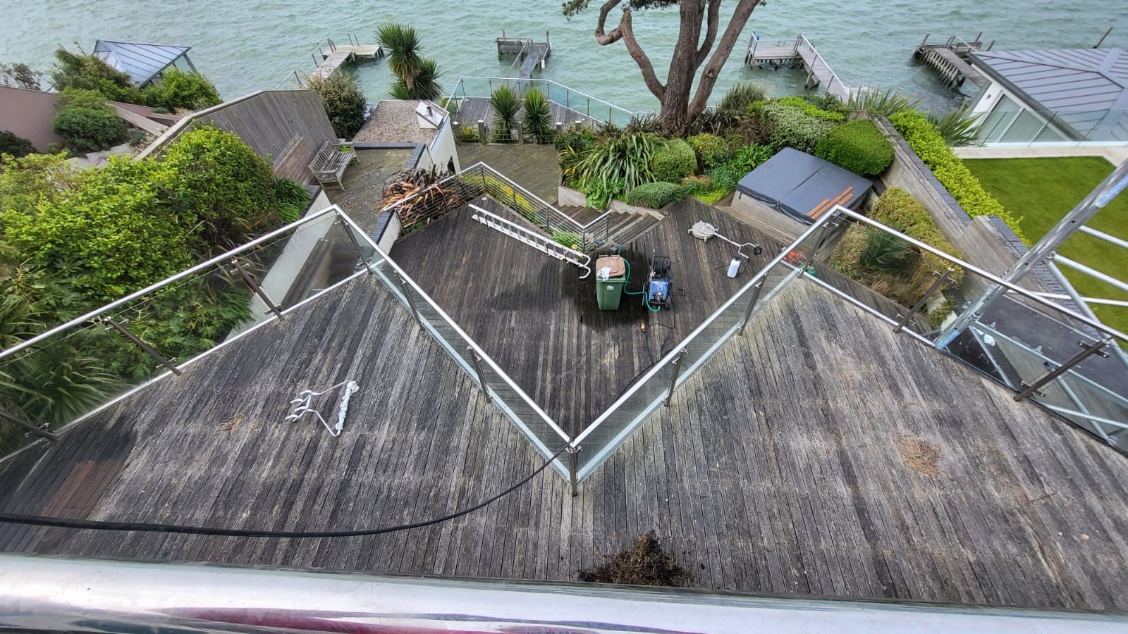 weathered decking heading into the river